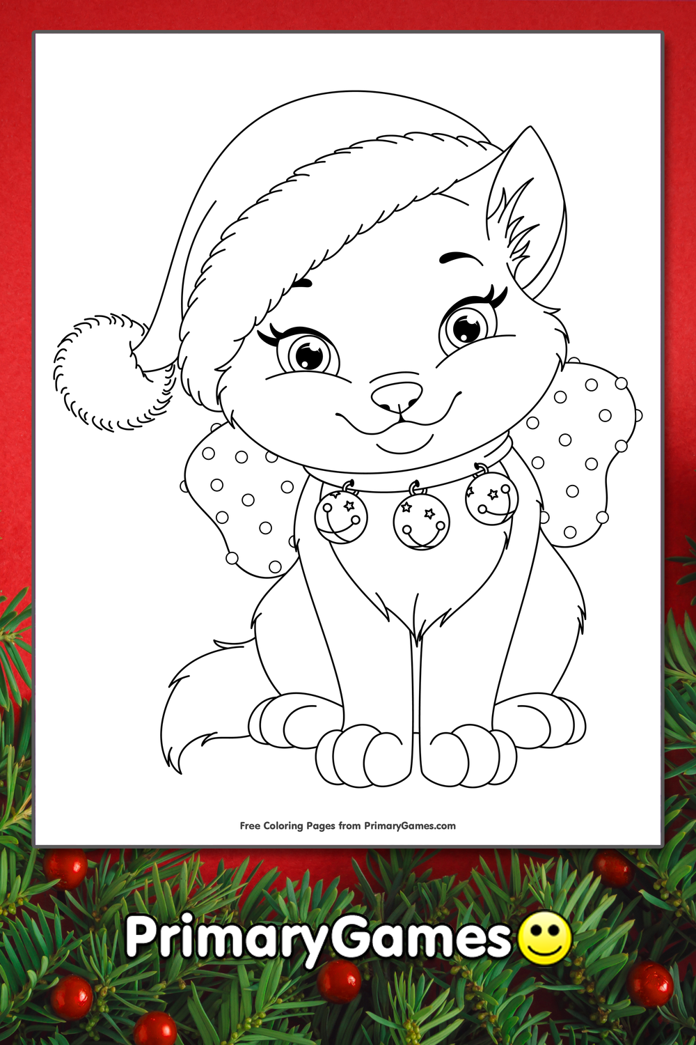 Christmas Kitten Coloring Page | Printable Christmas Coloring eBook