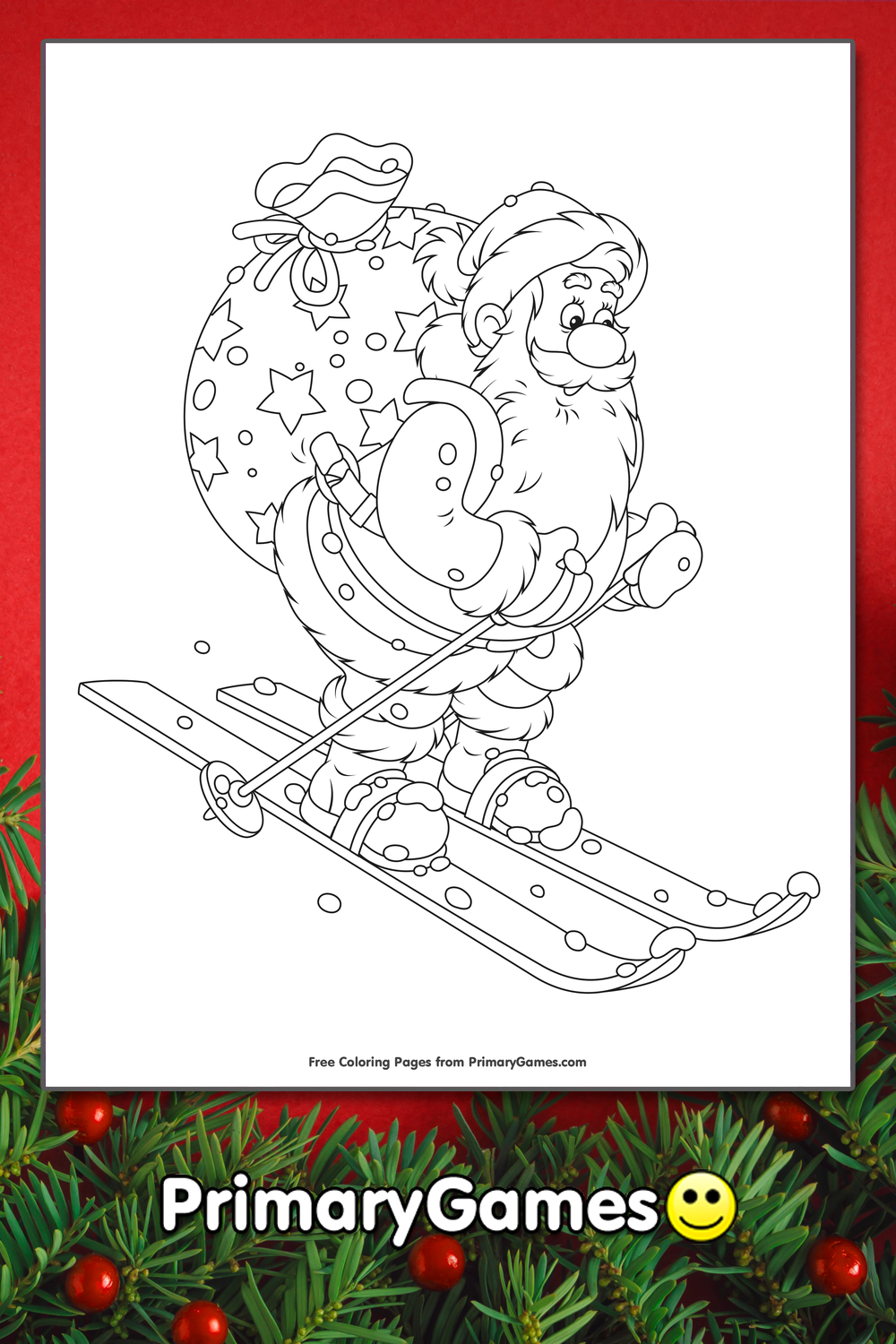 Skiing Santa Coloring Page | Printable Christmas Coloring eBook