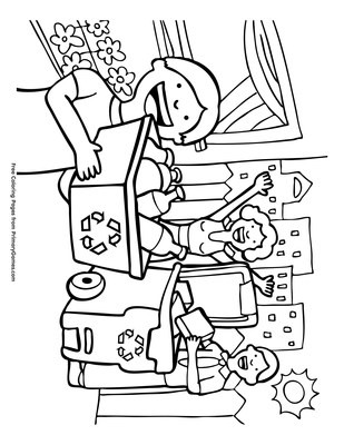 A Family Recycling Coloring Page