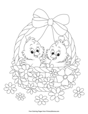 Baby Chicks and Flowers in a Basket
