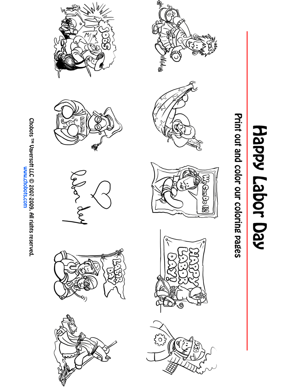 Labor Day Coloring Page: Chobots Workers - PrimaryGames - Play Free