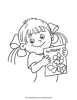 girl with mothers day card coloring page printable mothers day mother day card coloring page
