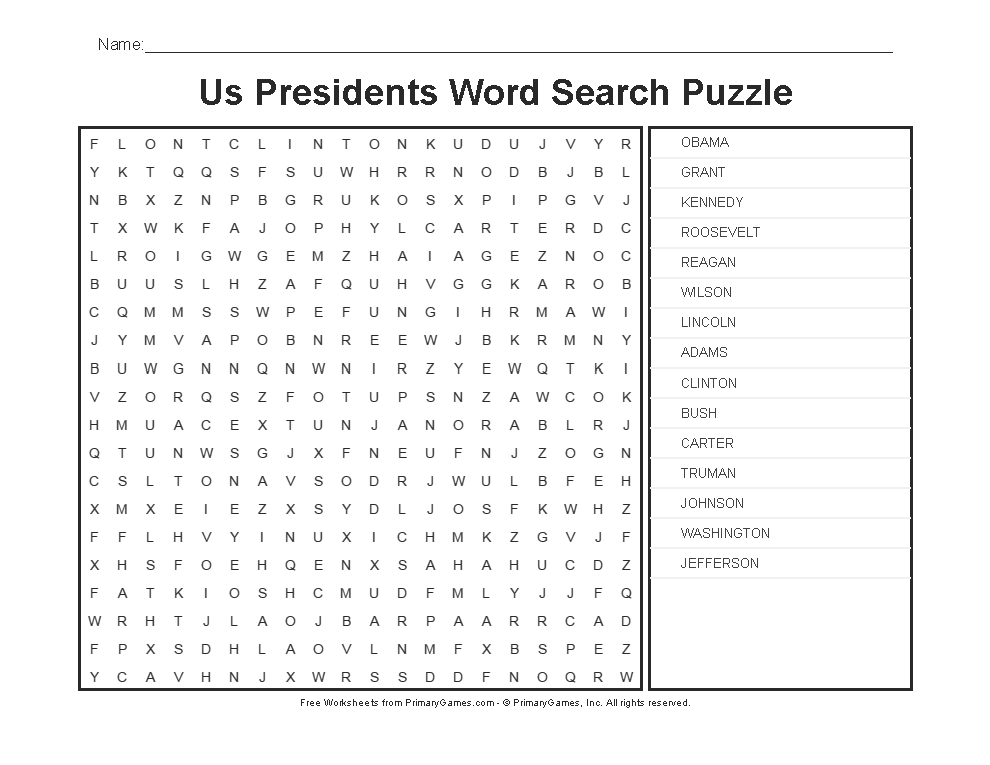 Presidents' Day Worksheets: US Presidents Word Search ...