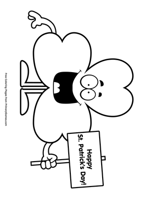 shamrock holding a happy st patricks day sign coloring page patrick coloring