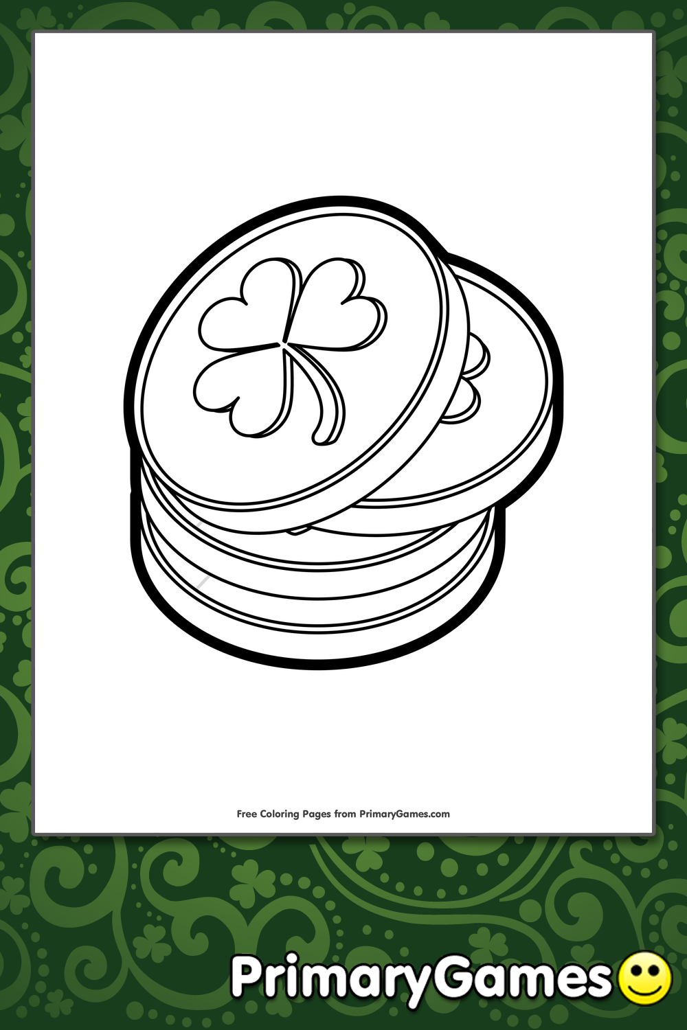 Leprechaun Gold Coins Coloring Page Printable St. Patrick's Day
