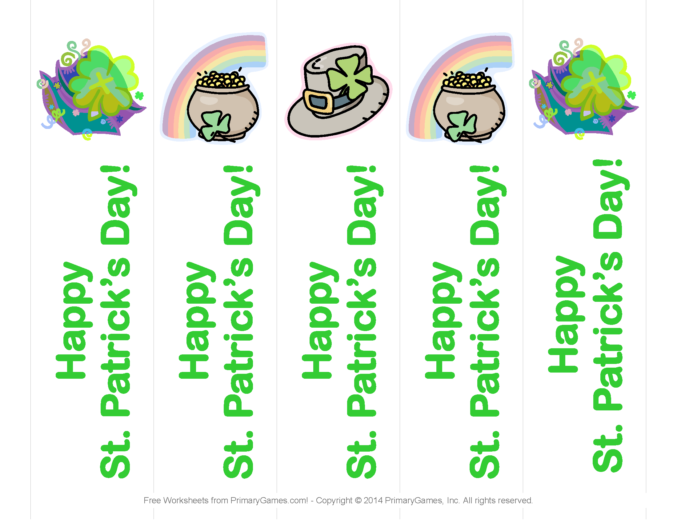St. Patrick's Day Worksheets: St. Patrick's Day Bookmarks - PrimaryGames - Play Free ...