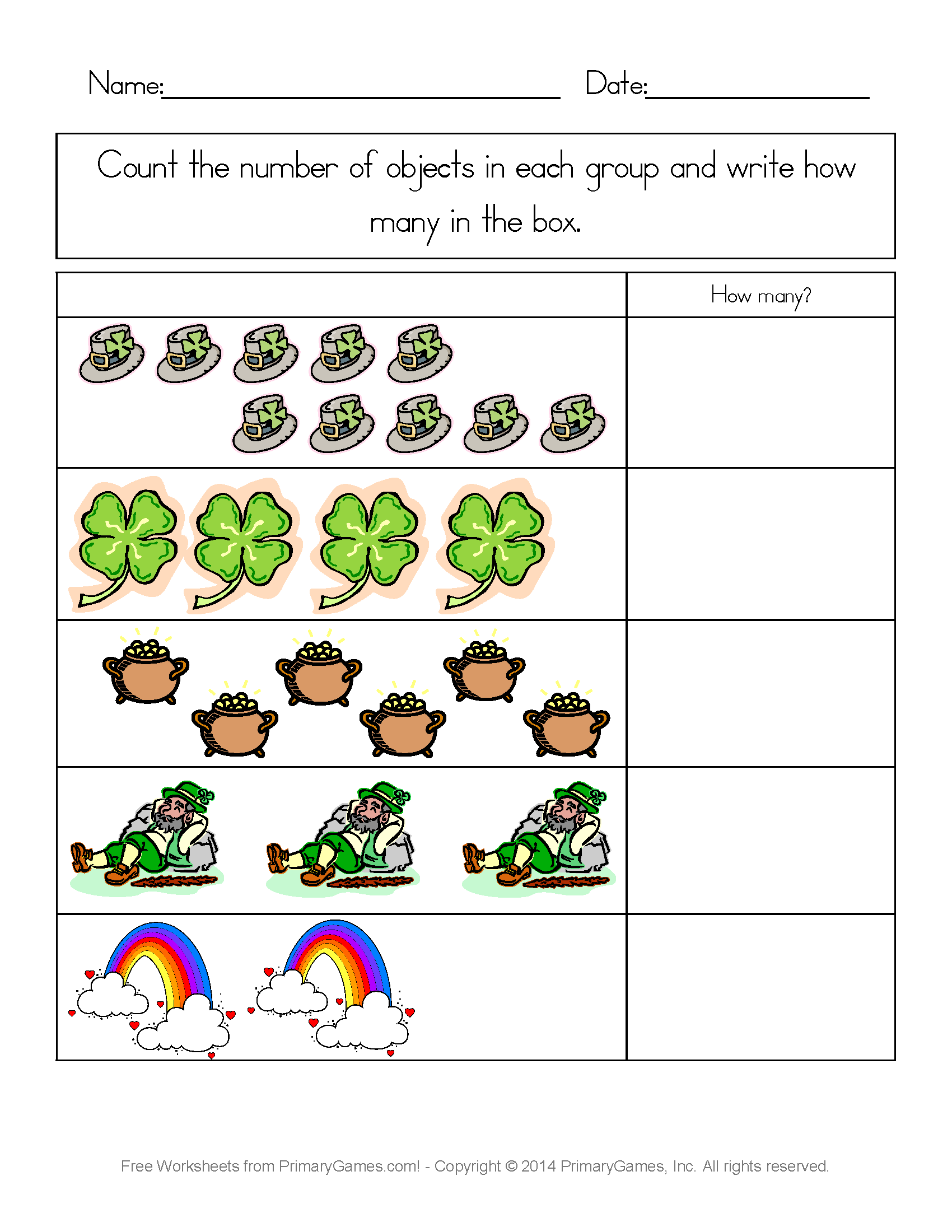 St Patrick S Day Worksheets St Patrick S Day Counting Practice