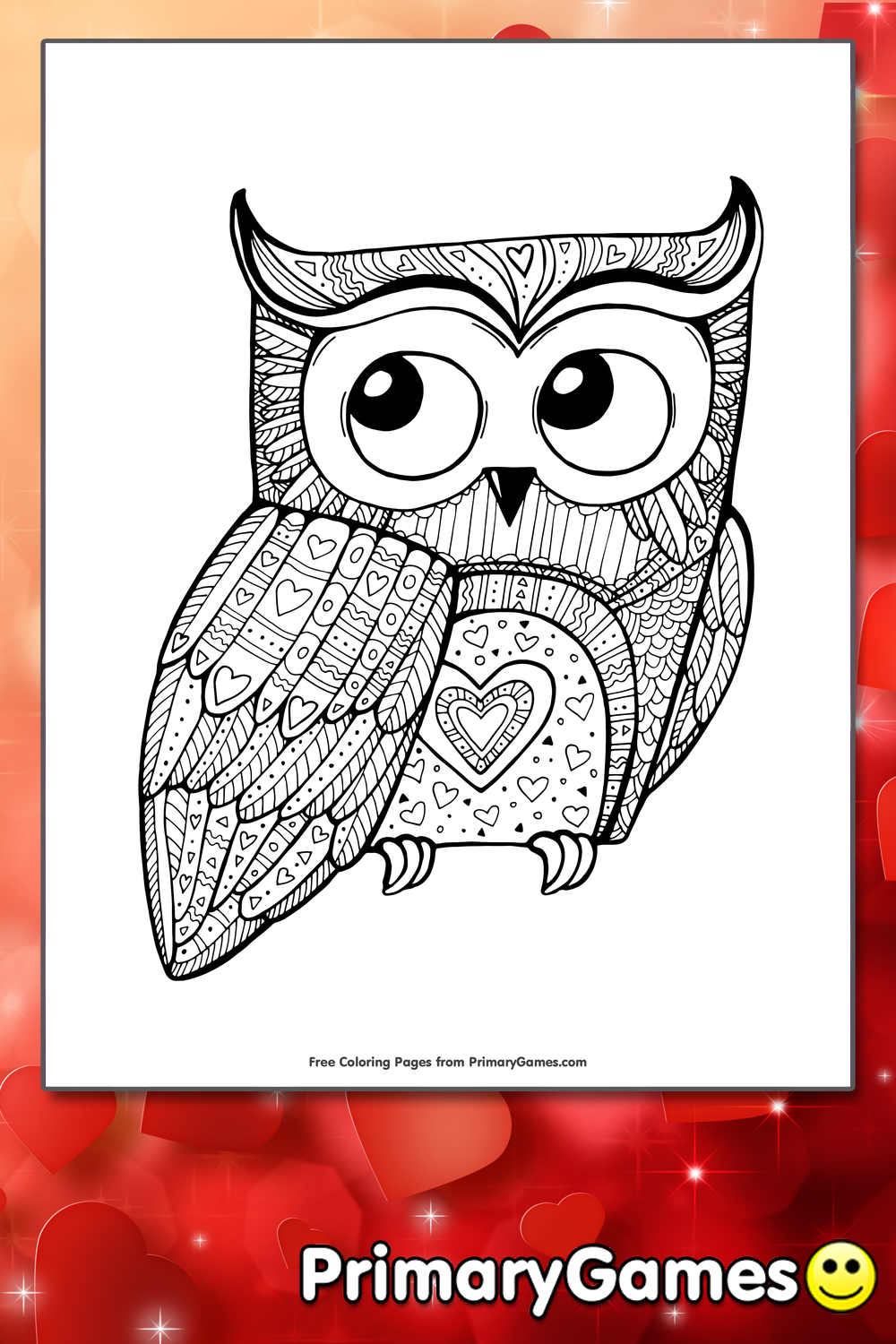 Valentine Owl Coloring Page | Printable Valentine's Day Coloring eBook