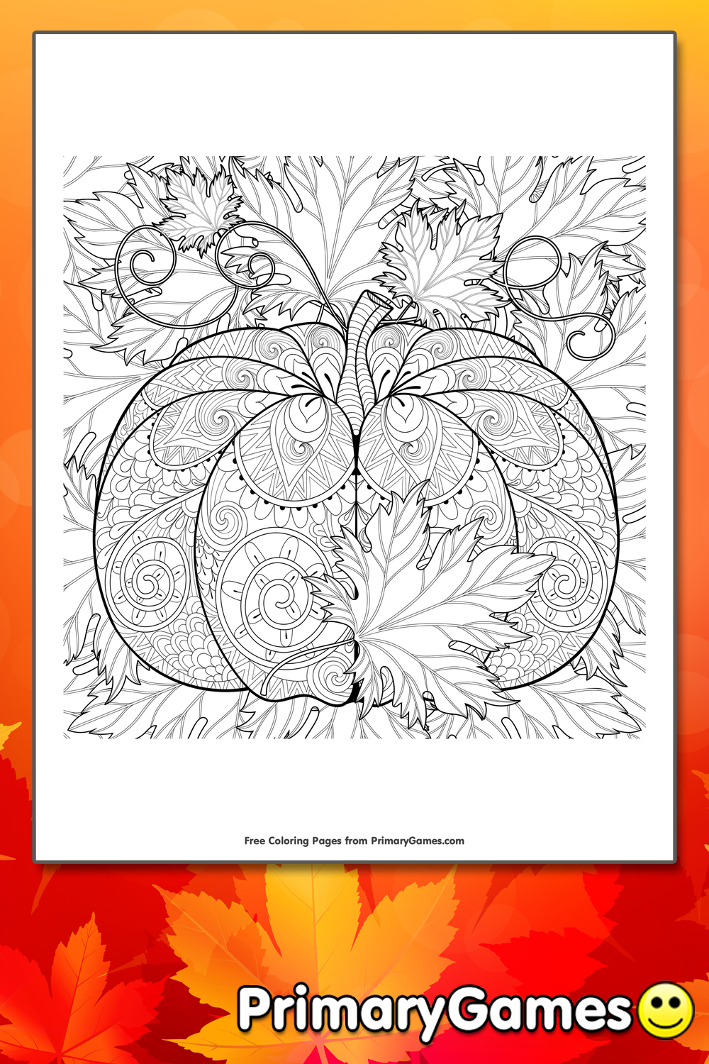 Pumpkin and Leaves Coloring Page | Printable Fall Coloring eBook