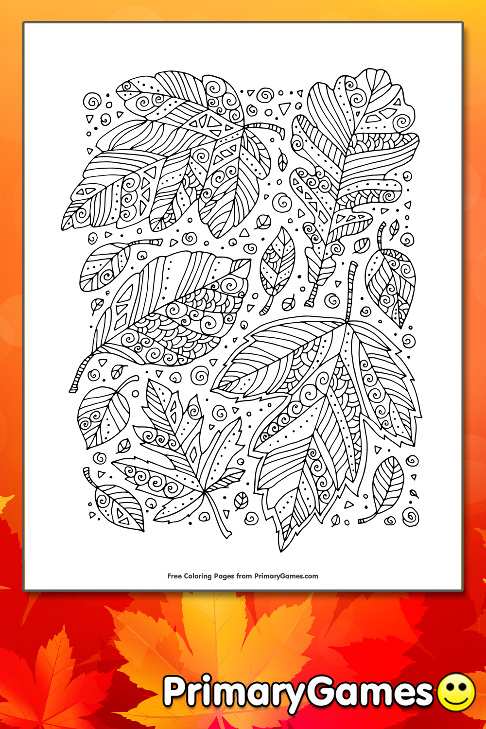 Zentangle Leaves Coloring Page | Printable Fall Coloring eBook