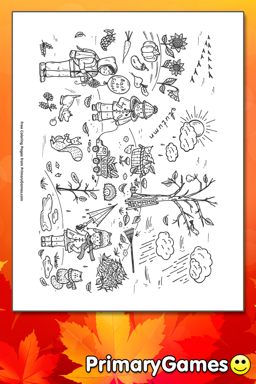 Fall Scene Coloring Page | Printable Fall Coloring eBook - PrimaryGames