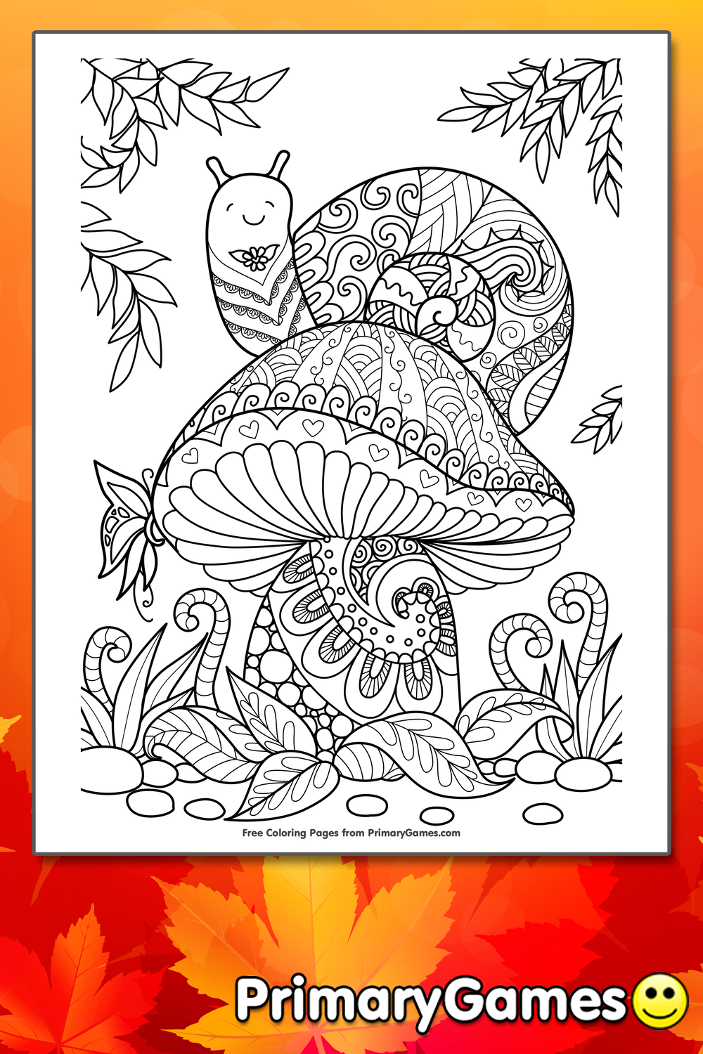 Snail on a Mushroom Coloring Page | Printable Fall Coloring eBook