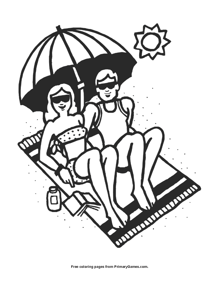 Couple on the Beach Coloring Page