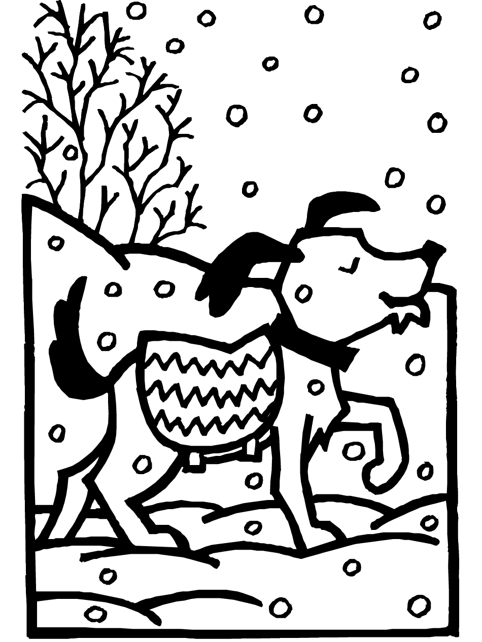 Dog in Snow Coloring Page Printable Winter Coloring