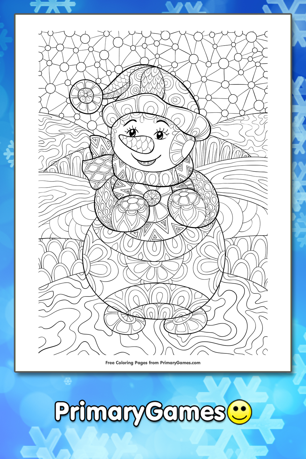 Zentangle Snowman Coloring Page | Printable Winter Coloring eBook