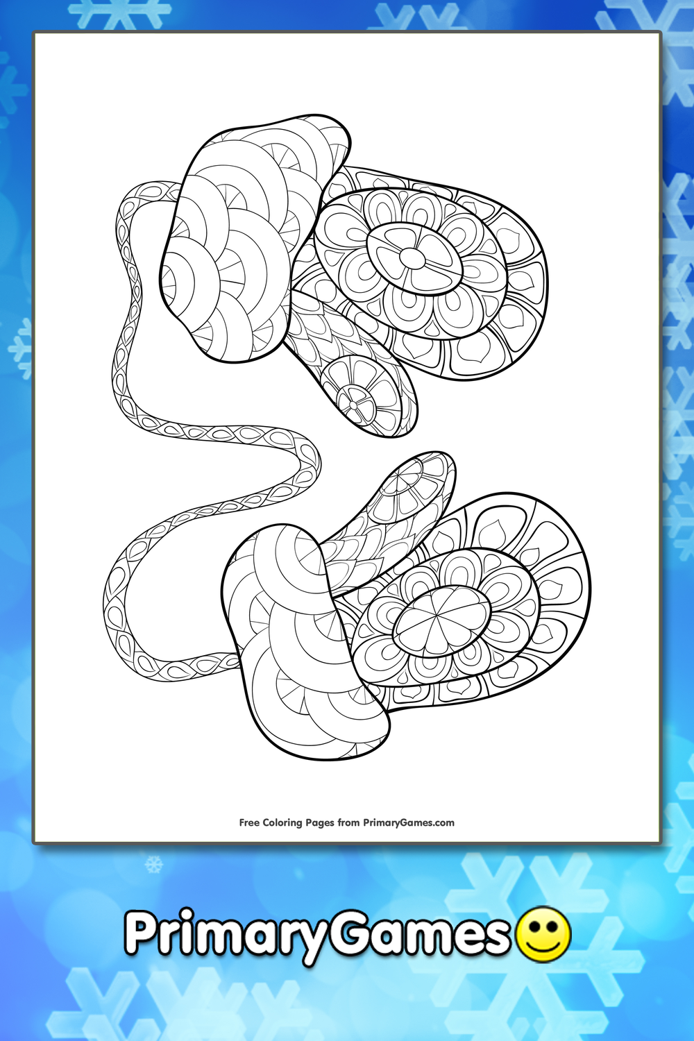 winter zentangle mittens coloring primarygames printable pdf