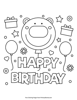 happy birthday bear coloring page • free printable pdf from