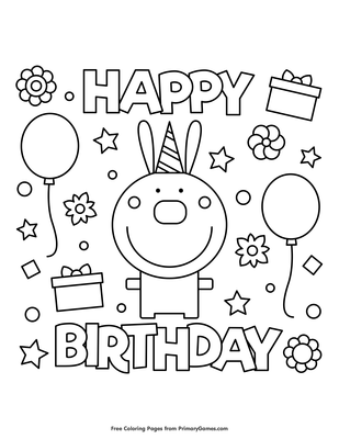 happy birthday rabbit coloring page • free printable pdf