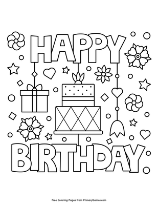 happy birthday coloring page • free printable pdf from