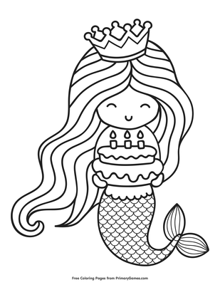 happy birthday mermaid coloring page • free printable pdf
