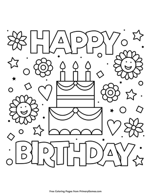 happy birthday coloring page • free printable pdf from