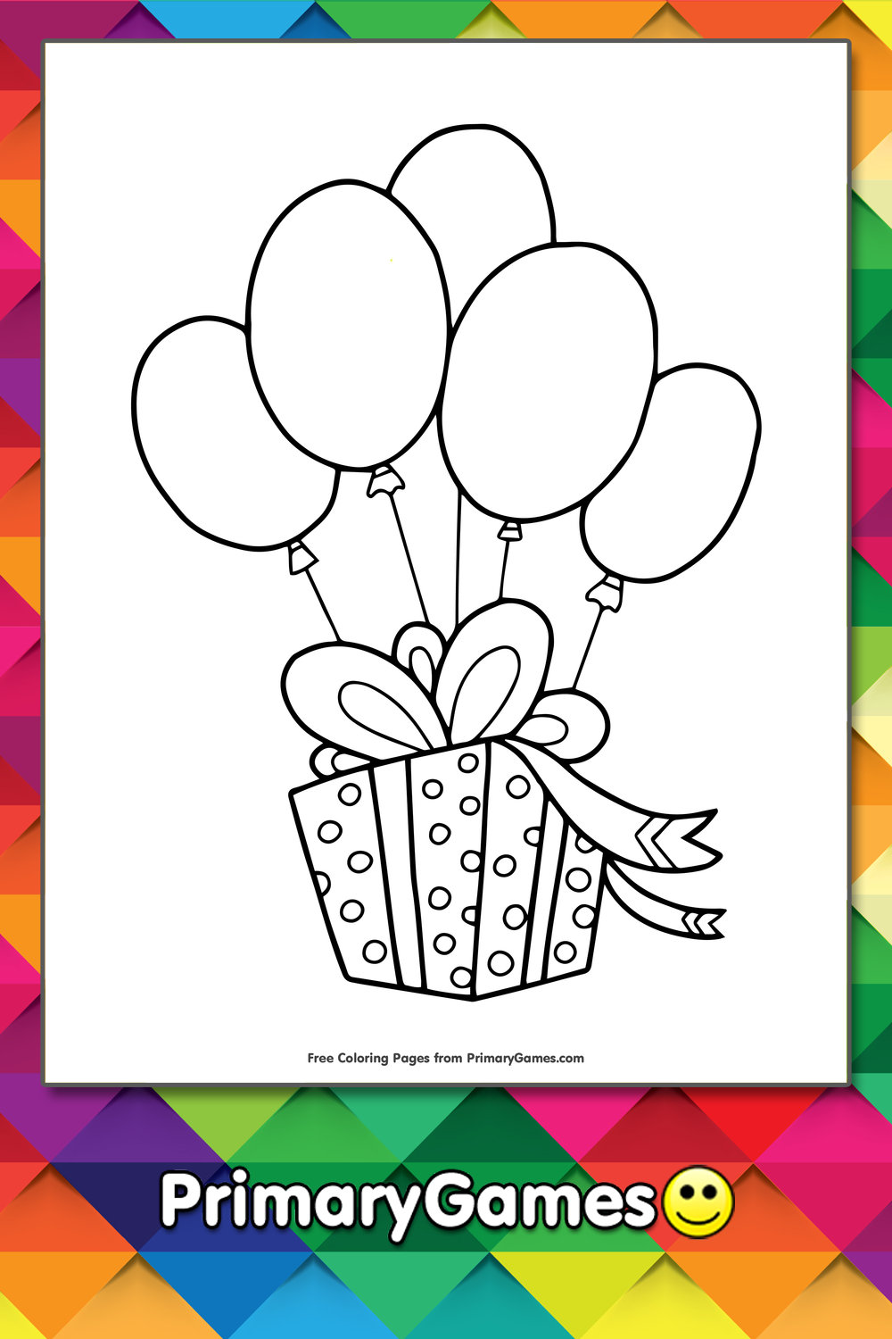 birthday-present-with-balloons-coloring-page-free-printable-pdf-from-primarygames for Free Printable Pictures Of Birthday Balloons Birthday Present With Balloons Coloring Page • FREE Printable PDF from PrimaryGames for Free Printable Pictures Of Birthday Balloons