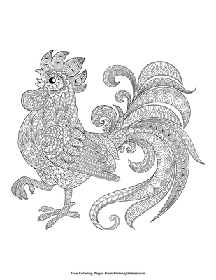 rooster coloring page • free printable pdf from primarygames