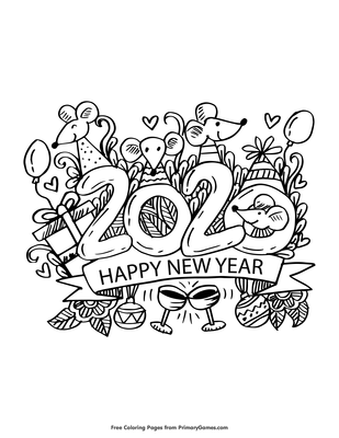 2020 Happy New Year Coloring Page Free Printable Pdf From Primarygames