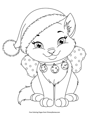 christmas kitten coloring page • free printable pdf from