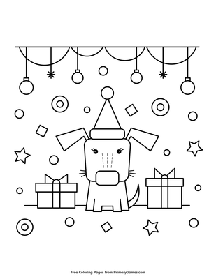 Dog With Santa Hat And Christmas Presents Coloring Page Free Printable Pdf From Primarygames