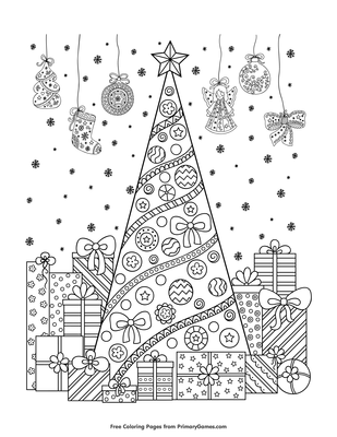 christmas tree with presents coloring page • free printable