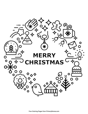 merry christmas wreath coloring page • free printable pdf