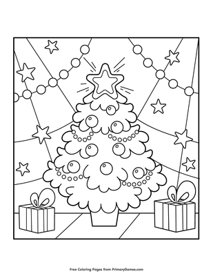 Christmas Tree And Presents Coloring Page