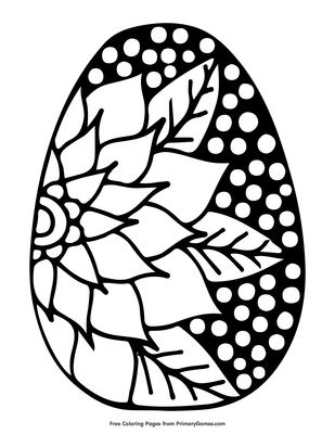easter egg with large flower design coloring page • free