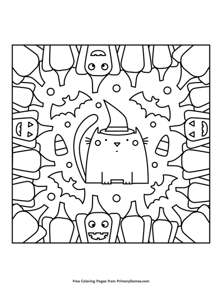 Halloween Cat And Pumpkins Coloring Page Free Printable Pdf From Primarygames