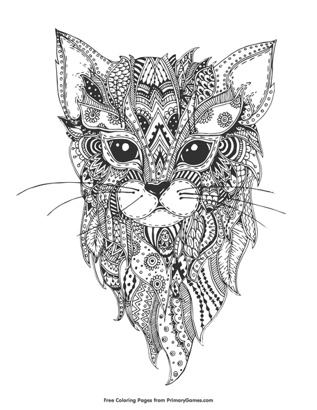 zentangle cat coloring page • free printable pdf from