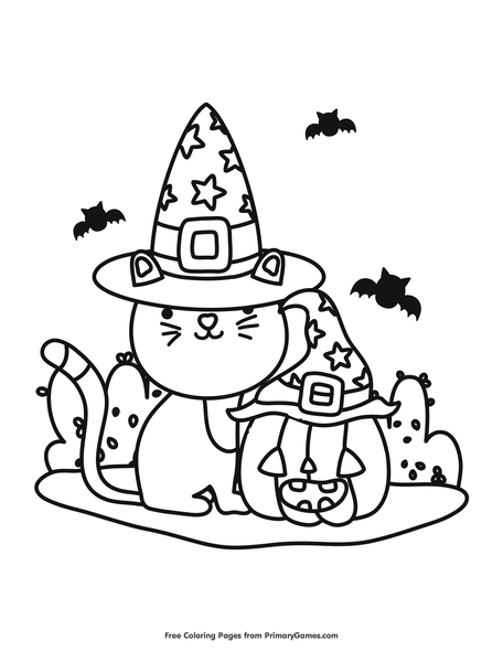 Cat And Jack O Lantern Coloring Page Free Printable Pdf From Primarygames