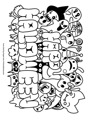 Monsters Happy Halloween Coloring Page