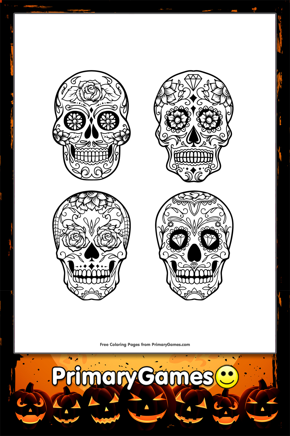 Collection of Sugar Skulls Coloring Page • FREE Printable PDF from  PrimaryGames