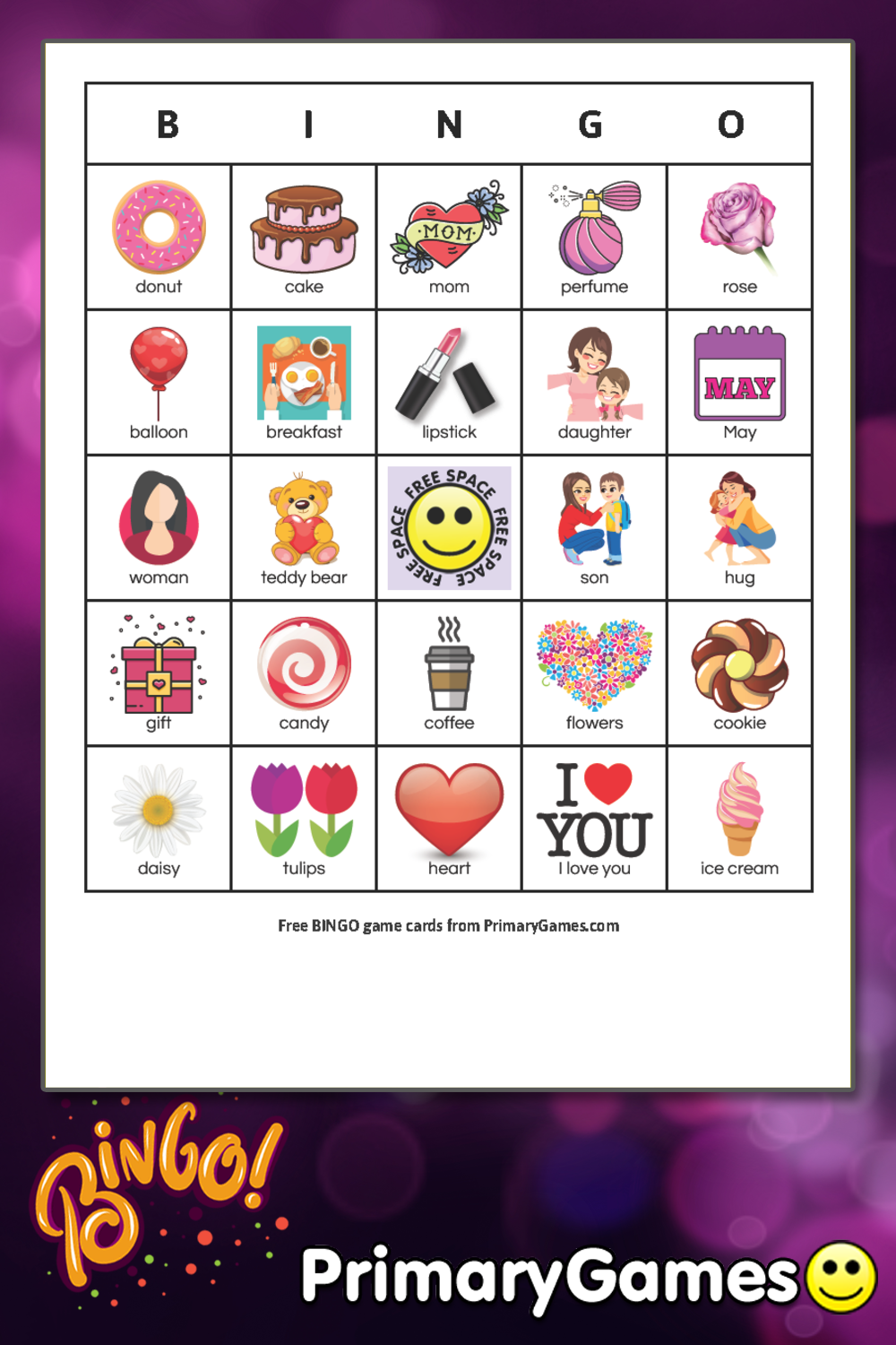 Mother's Day BINGO Game Card • FREE Printable Game from PrimaryGames