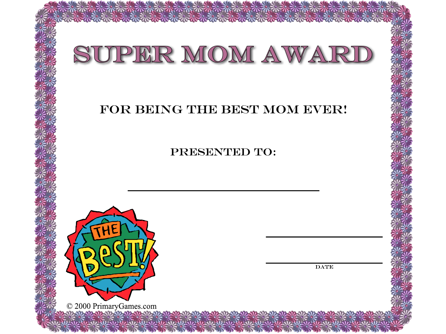 Super Mom Certificate