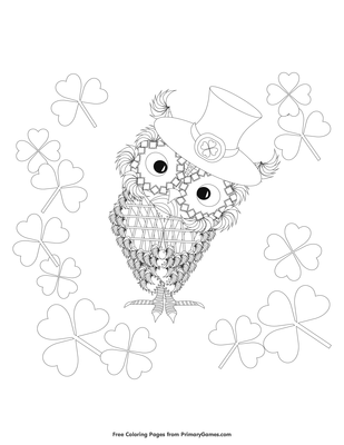 st patrick's day owl coloring page • free printable pdf