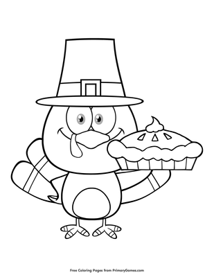 Cute Turkey Holding A Pie Coloring Page