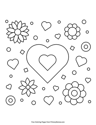 Hearts And Flowers Coloring Page Free Printable Pdf From Primarygames