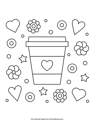 Hearts Flowers And Coffee Coloring Page Free Printable Pdf From Primarygames