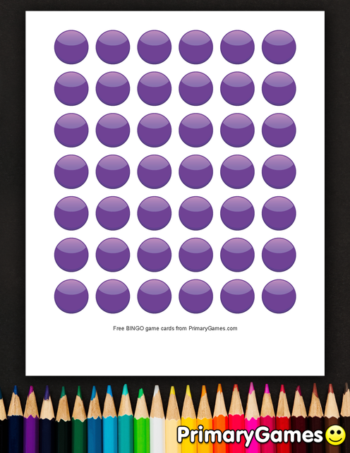 Purple Circle BINGO Markers • FREE Printable Game from PrimaryGames