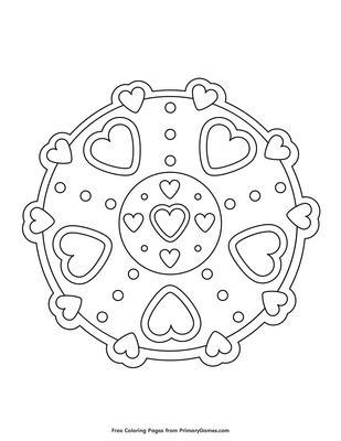 Hearts Mandala Coloring Page Free Printable Pdf From Primarygames You can print or color them online at. hearts mandala coloring page free