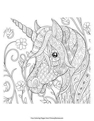 zentangle unicorn head coloring page • free printable pdf