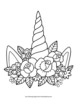 Unicorn Horn And Flowers Coloring Page • FREE Printable PDF from