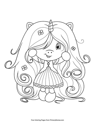 Cute Girl Unicorn Coloring Page Free Printable Pdf From Primarygames